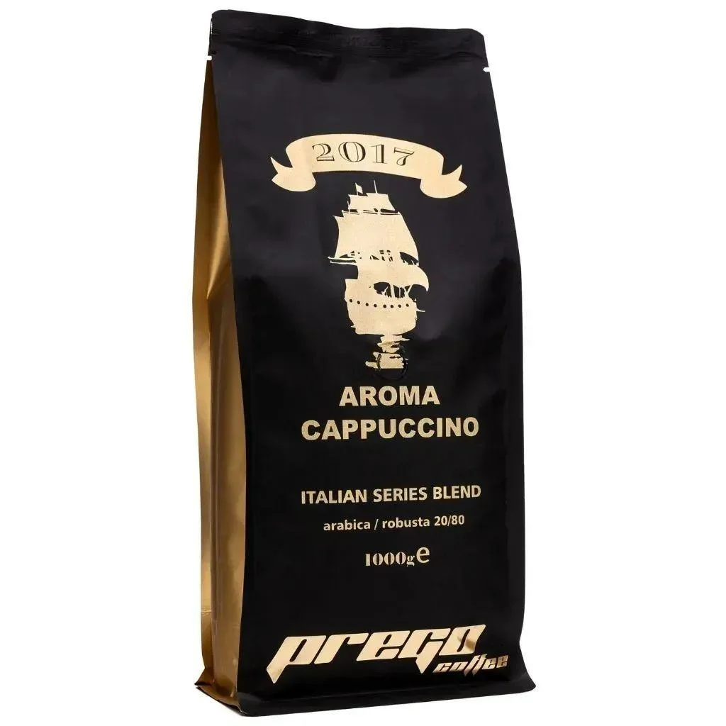 Кава в зернах Prego Aroma Cappuccino Coffee Italian Series Blend Arabica-Robusta Прего бленд аромат Капучино Арабіка Робуста 1000г