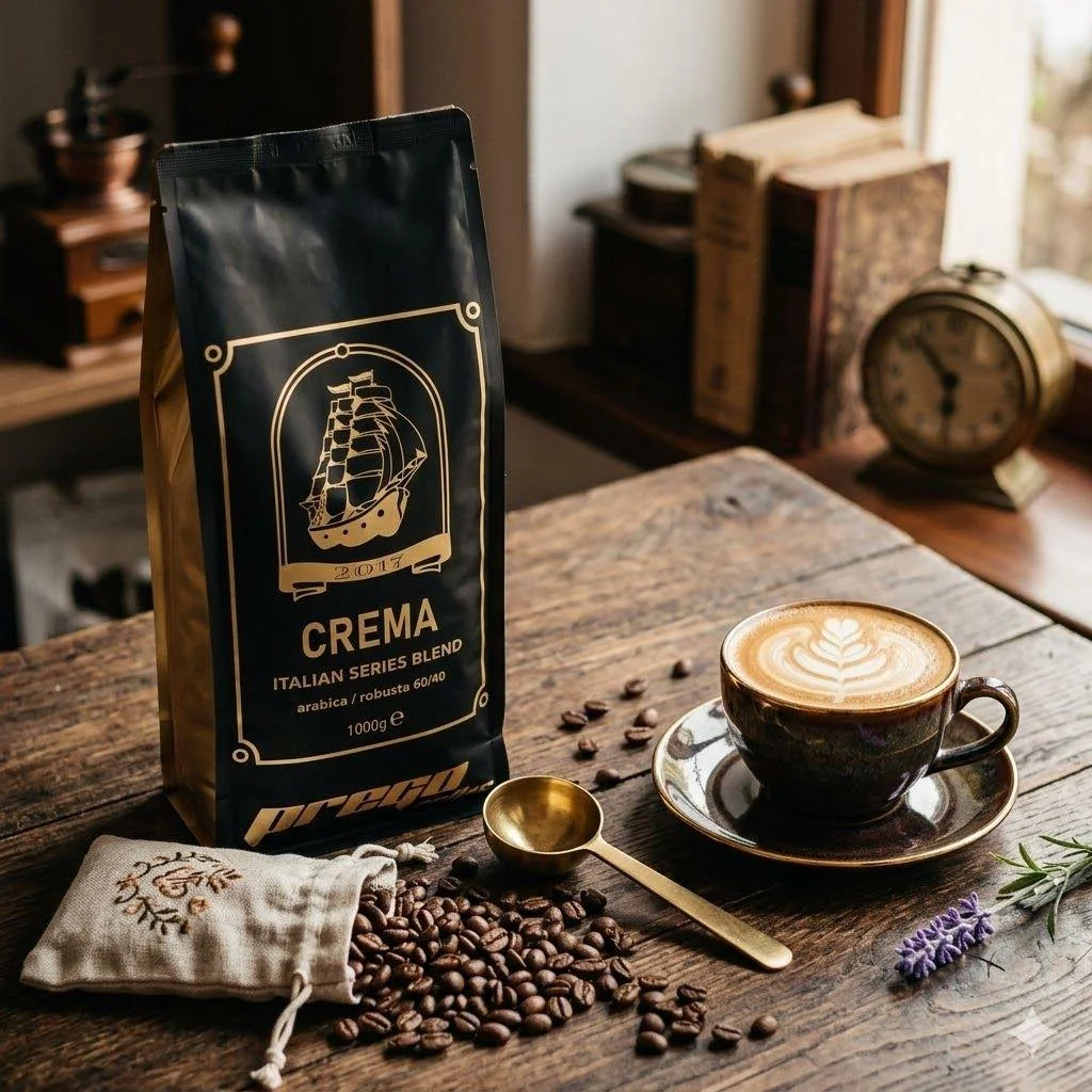 Кава в зернах Prego Crema Coffee Italian Series Blend Arabica-Robusta Прего Крема бленд Італія Арабіка Робуста Пакет 1000г