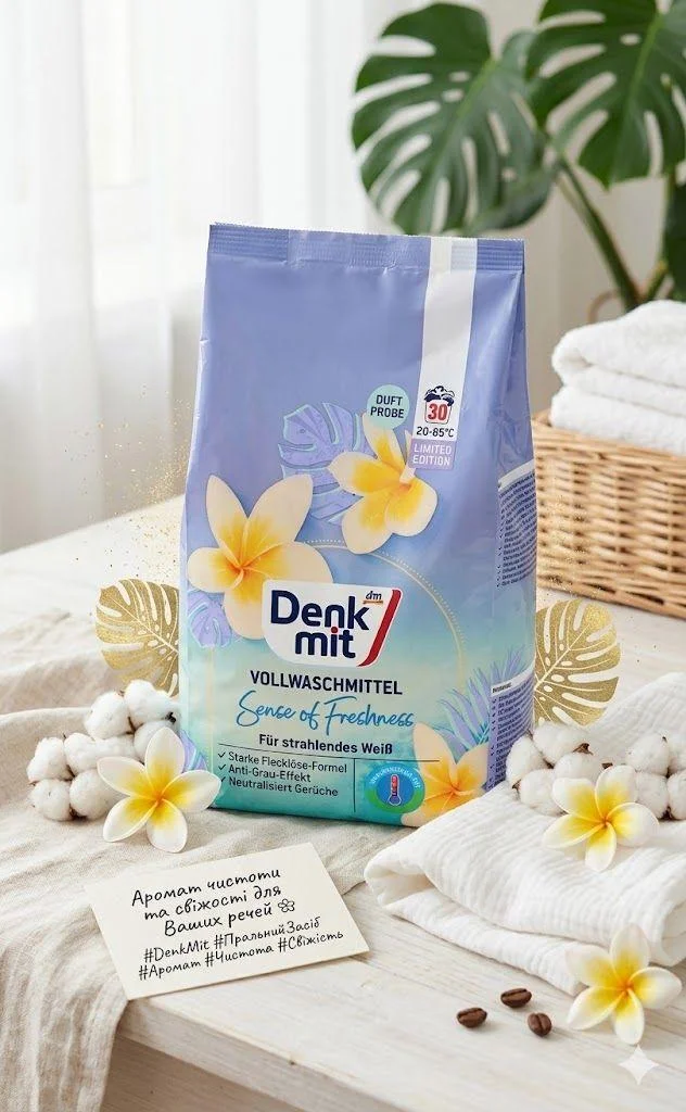 Порошок для прання світлих Речей Denkmit Vollwaschmittel Sense of Freshness Денкміт Відчуття свіжості 30прань 1950г