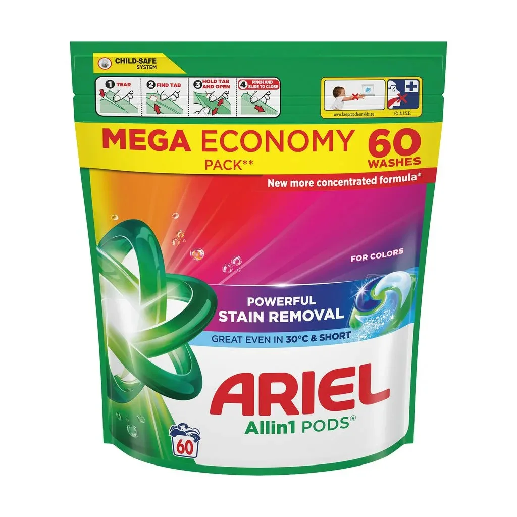 Капсули для прання Колор Ariel Color Pods All-in-1 Fast Dissolving Арієль Швидкорозчинні для кольорової Білизни 60шт