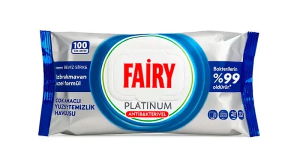 Вологі серветки для прибирання Антибактеріальні Fairy Platimun Antibacterial Фейрі Платінум з Білим оцтом пакет з Клапаном 100шт - 3