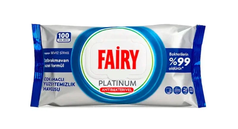 Вологі серветки для прибирання Антибактеріальні Fairy Platimun Antibacterial Фейрі Платінум з Білим оцтом пакет з Клапаном 100шт