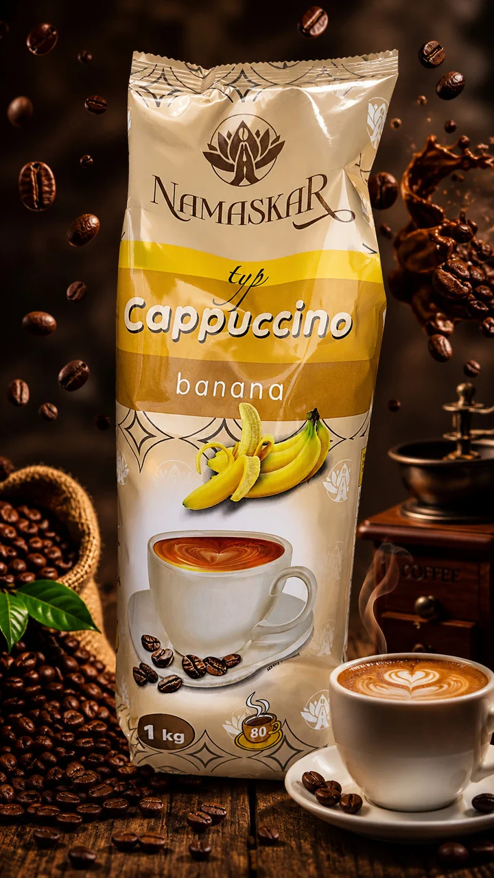 Напій Капучино розчинний Namaskar Cappuccino typ Banana Намаскар бананово-кавовий смак вакуум Пакет 80порцій 1000г
