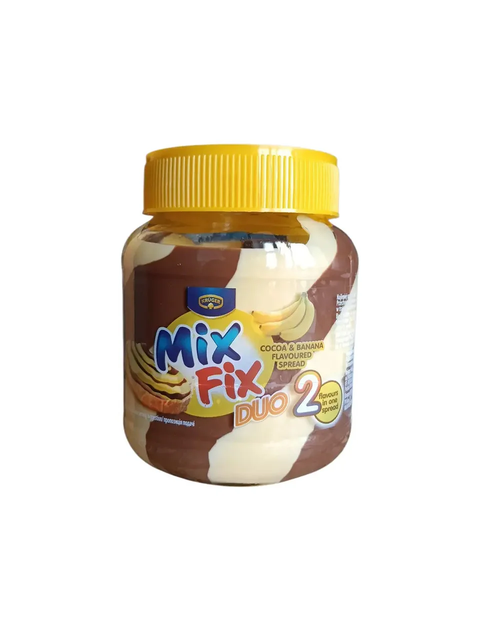 Шоколадна крем Паста полосата Kruger Mix Fix Duo2 Cocoa&Banana Flavoured Spread Мікс Фікс зі смаком Какао та Банана 350г