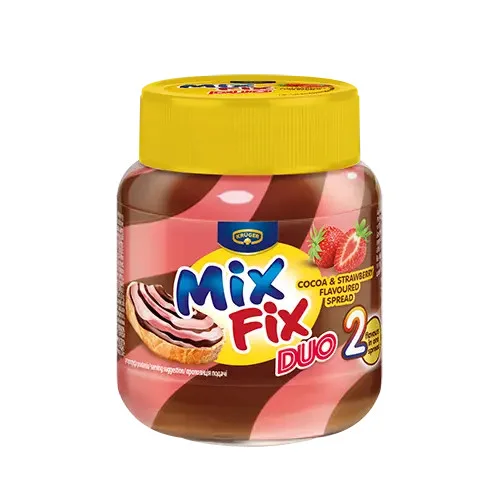 Шоколадна крем Паста полосата Kruger Mix Fix Duo2 Cocoa&Strawberry Flavoured Spread Крюгер Мікс Фікс смак какао з Полуницею 350г