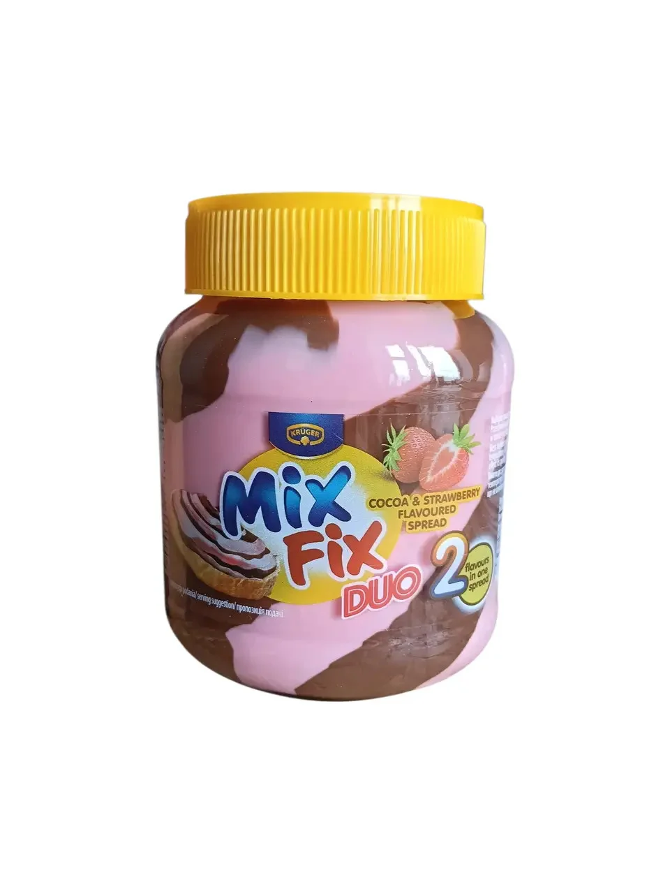 Шоколадна крем Паста полосата Kruger Mix Fix Duo2 Cocoa&Strawberry Flavoured Spread Крюгер Мікс Фікс смак какао з Полуницею 350г
