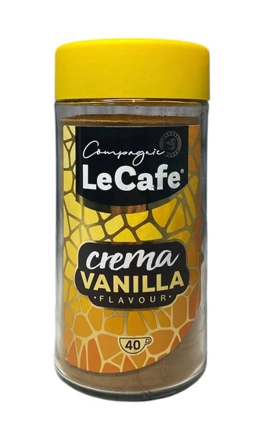 Кава розчинна LeCafe Crema Vanilla Flavour Coffee Лекафе Крема смак Ваніль Гранули 40 порцій Банка 75г