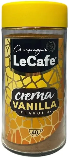 Кава розчинна LeCafe Crema Vanilla Flavour Coffee Лекафе Крема смак Ваніль Гранули 40 порцій Банка 75г