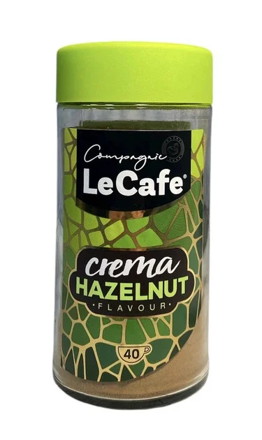 Кава розчинна LeCafe Crema Hazelnut Flavour Coffee Лекафе Крема смак лісові Горішки Гранули 40 порцій Банка 75г