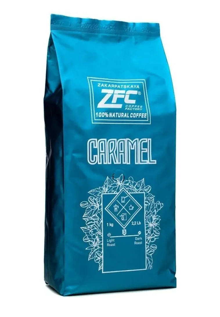 Кава в зернах ZFC Caramel Whole beans Medium roast Horeca Закарпатська фабрика кави смак Карамель Середнє обсмаження 1000г