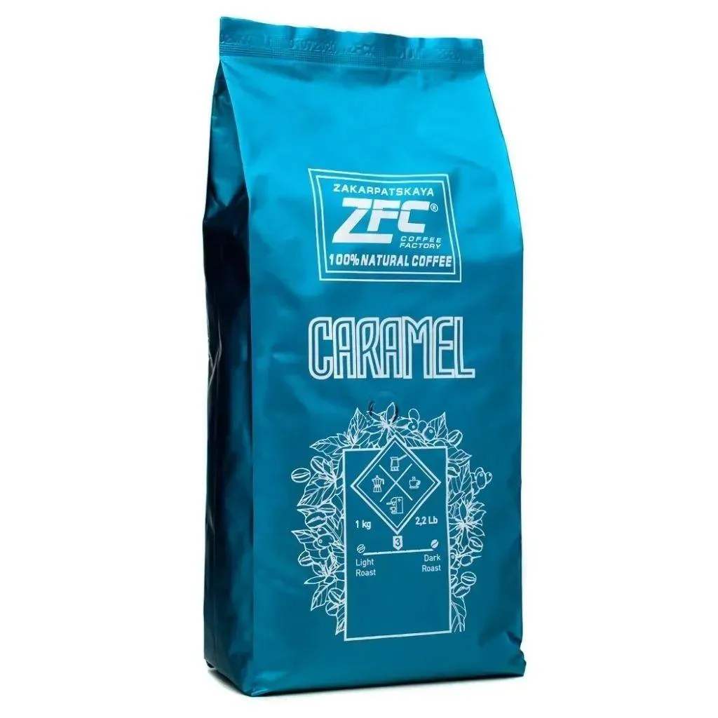Кава в зернах ZFC Caramel Whole beans Medium roast Horeca Закарпатська фабрика кави смак Карамель Середнє обсмаження 1000г
