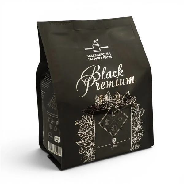 Кава в зернах ZFC Black Premium Whole Beans 100% Arabica Закарпатська фабрика кави блек Преміум арабіка 900г