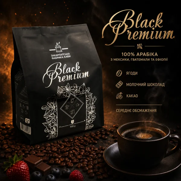 Кава в зернах ZFC Black Premium Whole Beans 100% Arabica Закарпатська фабрика кави блек Преміум арабіка 900г - 3