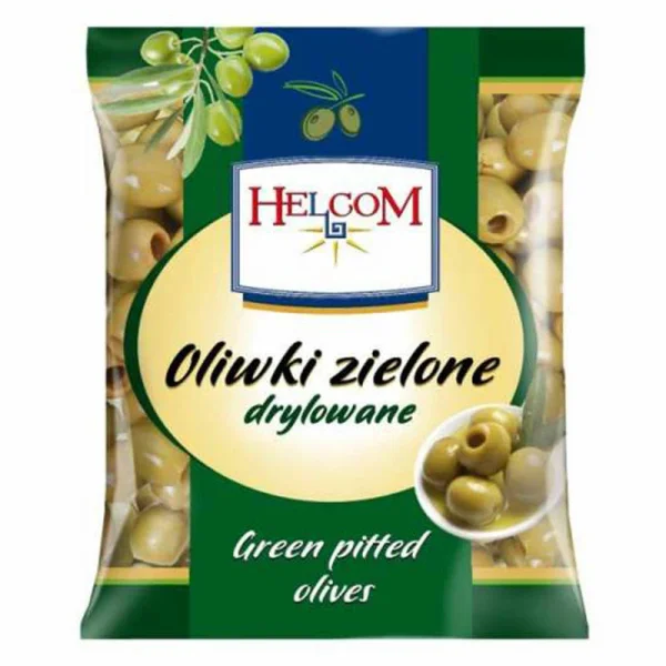 Оливки Зелені без кісточок Helcom Oliwki zielone drylowane Green pitted Olives Хелком мариновані в розсолі Пакет 160г - 1
