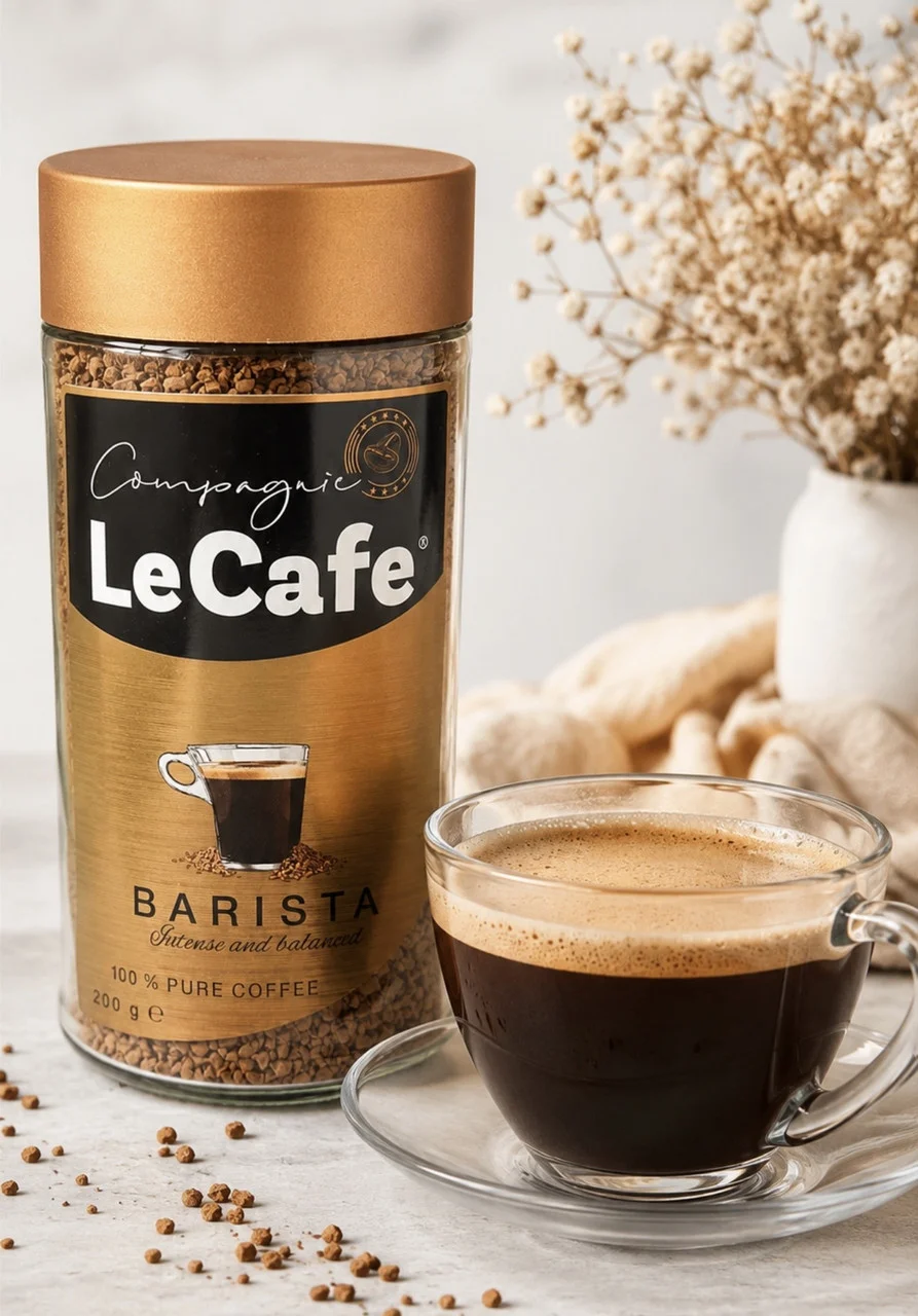 Кава розчинна LeCafe Barista Intense&Balanced 100% Pure Coffee Лекафе Баріста Гранули Склобанка 200г