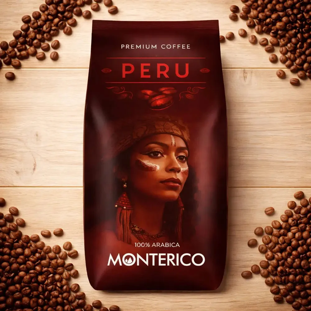 Кава в зернах Monterico Peru Premium Coffee 100% Arabica Монтеріко Перу Преміум Арабіка Пакет з клапаном 1000г