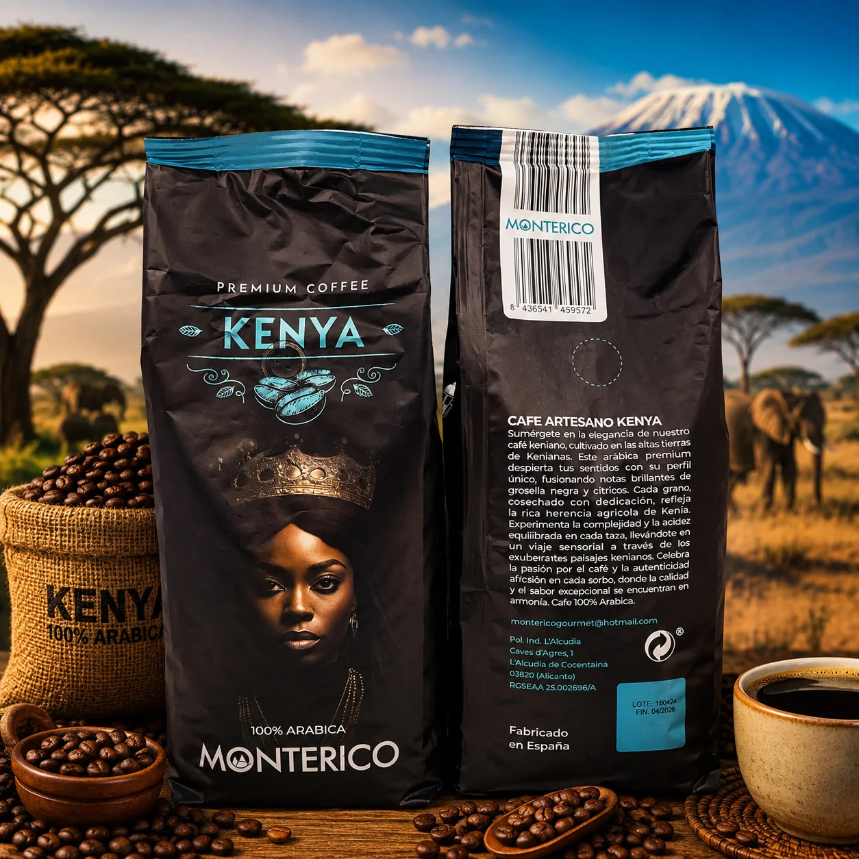 Кава в зернах Monterico Kenya Premium Coffee 100% Arabica Монтеріко Кенія Преміум Арабіка Пакет з клапаном 1000г