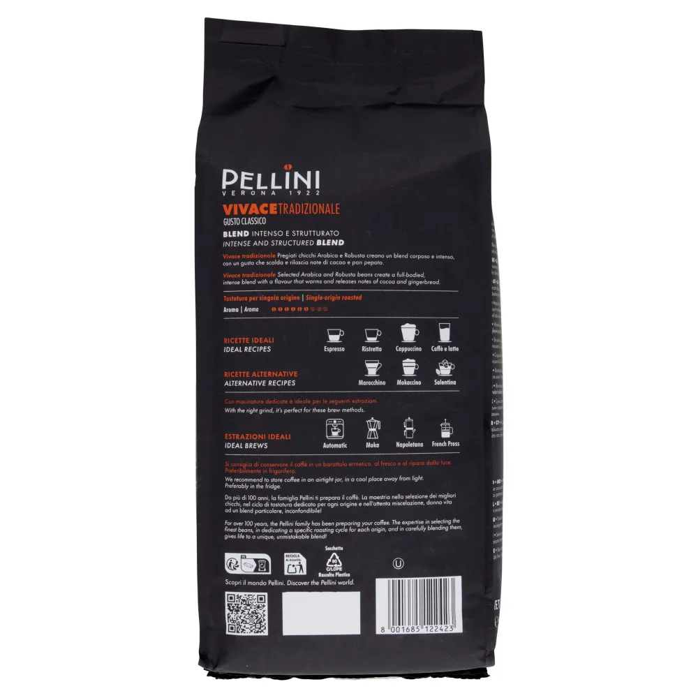 Кава в зернах Pellini Verona Vivace Tradizionale Gusto Classico Blend Intenso Пелліні Верона Класична Пакет 1000г
