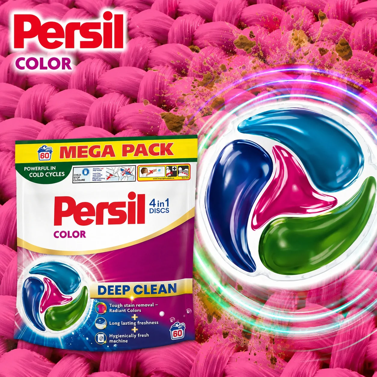 Диски для прання Persil Color Deep Clean 4in1 Discs Персіл для Кольорових речей капсули 4в1 Пакет 60шт