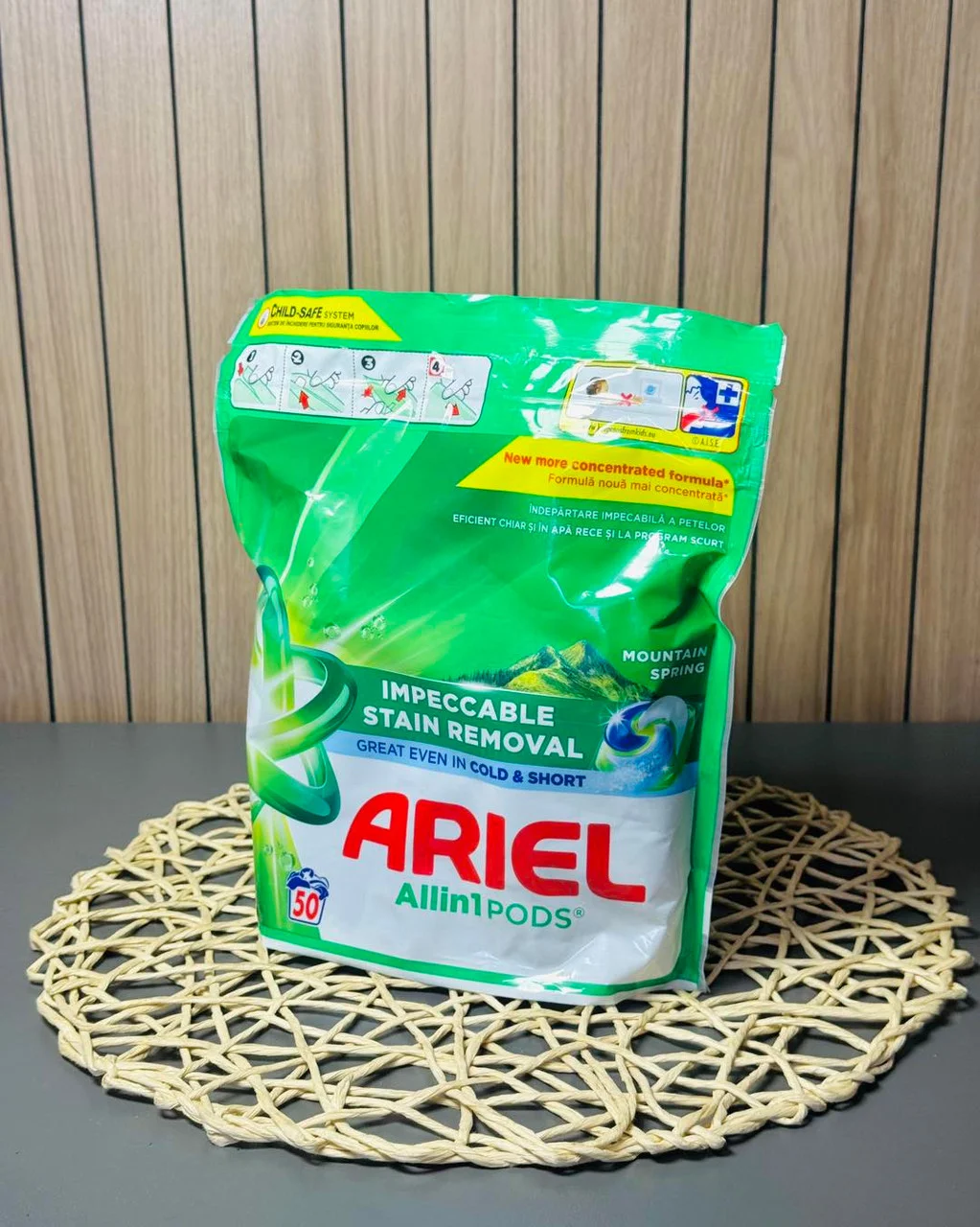 Капсули для прання 4в1 Універсал Ariel Pods All-in-1 Impeccable Stain removal Montain Spring Арієль Бездоганне видалення плям 50шт