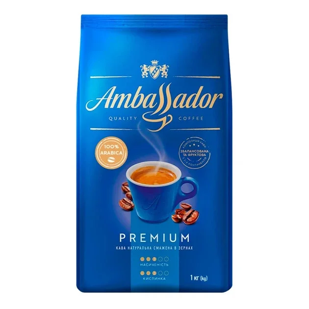 Кава в зернах Ambassador Premium Quality Coffee Амбассадор Преміум Арабіка Пакет 1кг