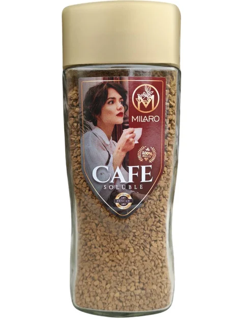 Кава розчинна Milaro Cafe Soluble Coffee Міларо сублімована в Гранулах Бленд арабіки та робусти Склобаночка 200г
