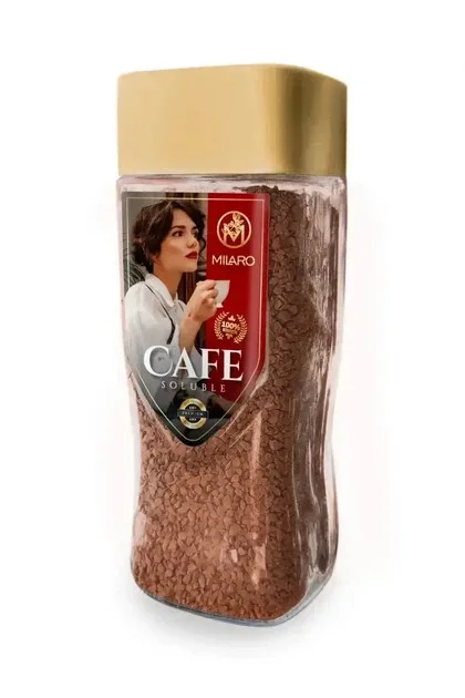 Кава розчинна Milaro Cafe Soluble Coffee Міларо сублімована в Гранулах Бленд арабіки та робусти Склобаночка 200г