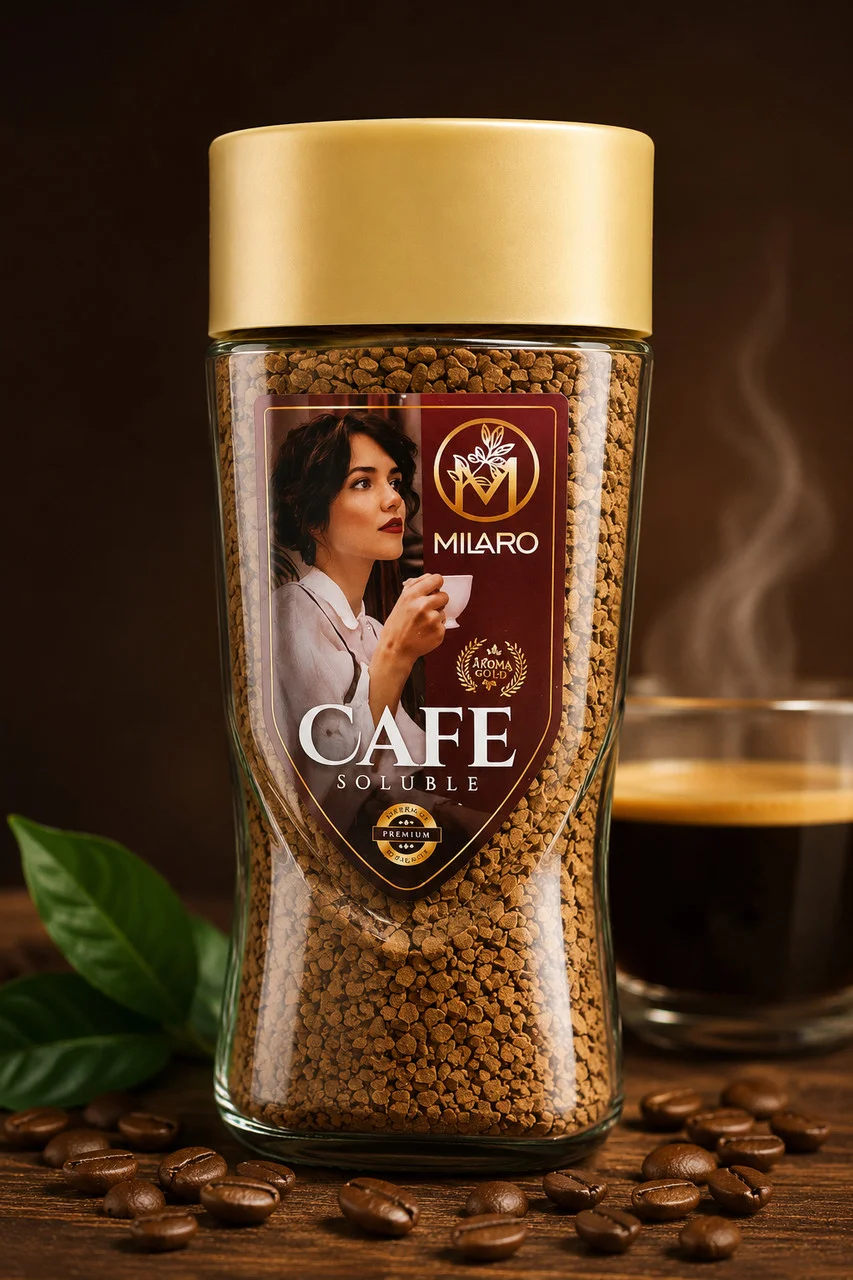 Кава розчинна Milaro Cafe Soluble Coffee Міларо сублімована в Гранулах Бленд арабіки та робусти Склобаночка 200г