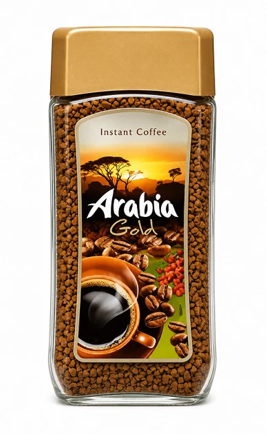 Кава розчинна Arabia Gold Instant Coffee Арабія сублімована в Гранулах Бленд арабіки та робусти Склобаночка 200г
