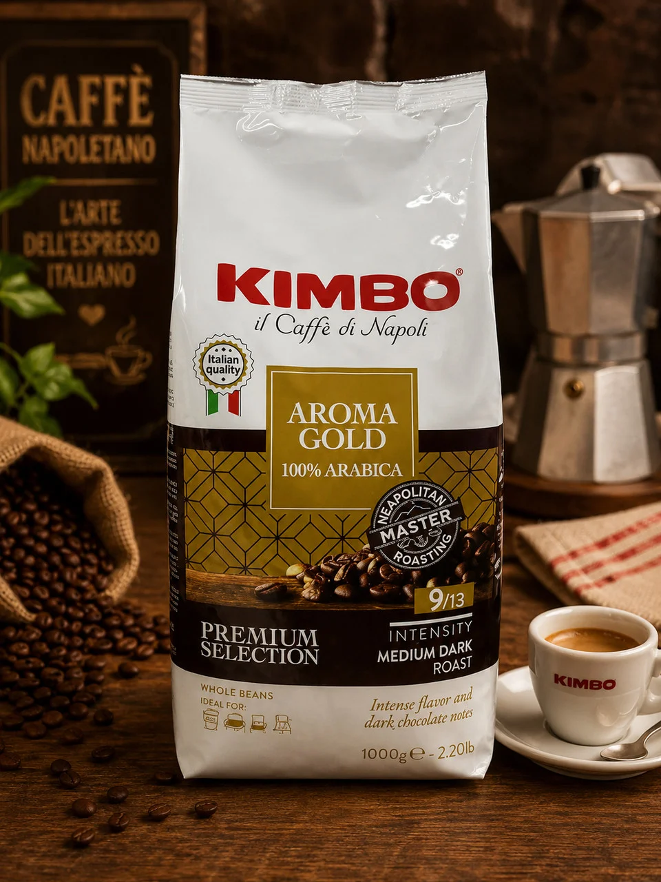 Кава в зернах Kimbo Aroma Gold Arabica Premium Selection Medium Dark Кімбо Арома Голд арабіка Пакет 1кг