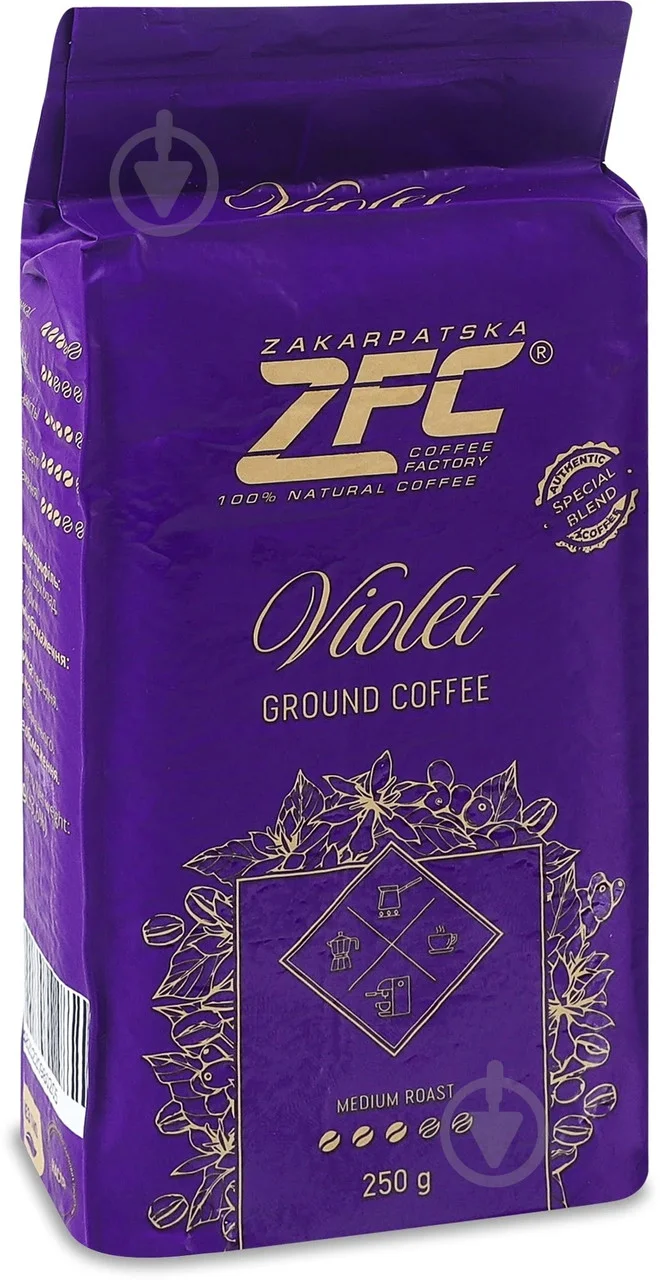 Кава мелена ZFC Violet Ground Coffee Medium roast Special Blend Закарпатська фабрика кави Фіолетова Купаж арабіки та робусти 250г