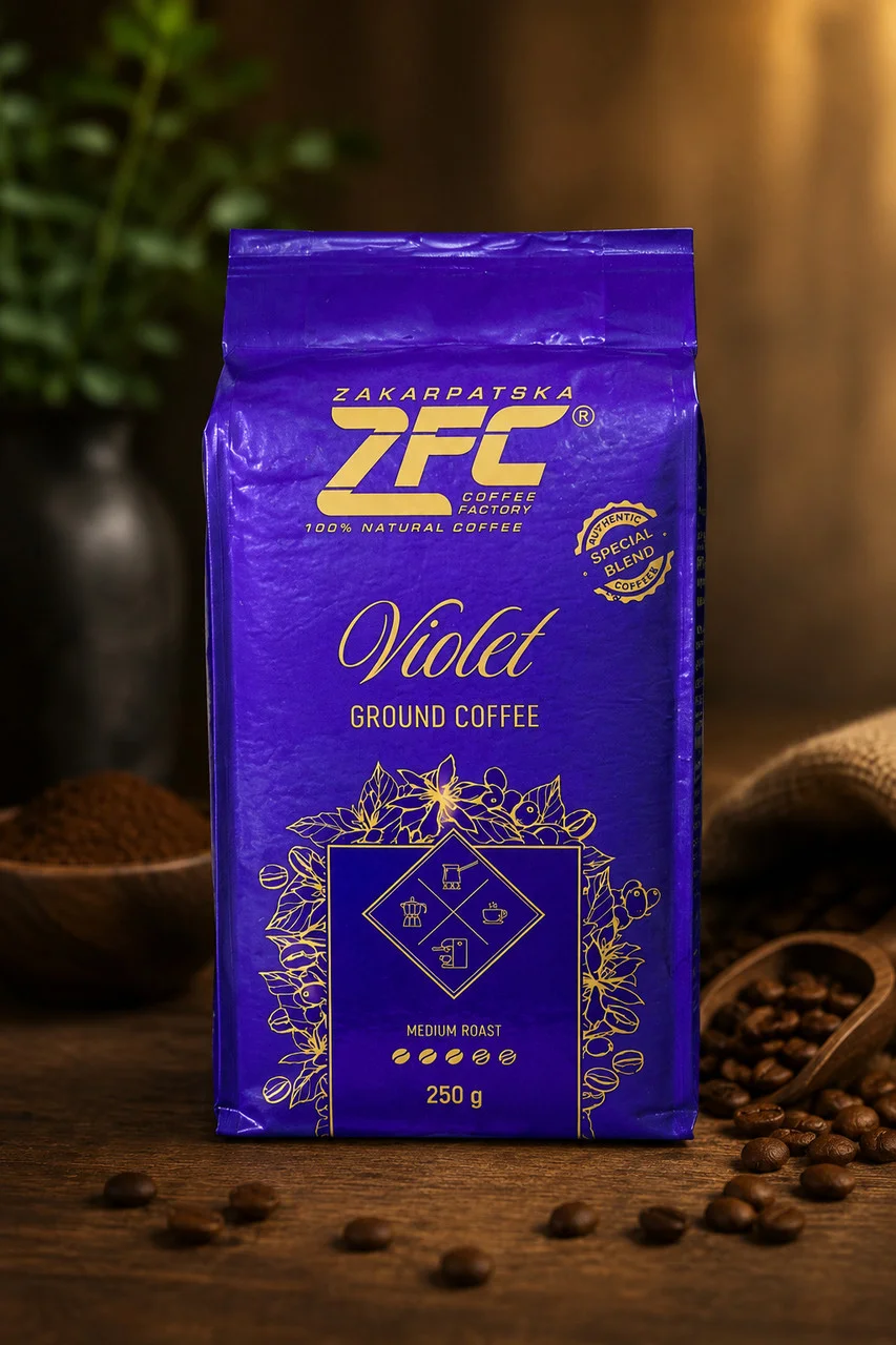 Кава мелена ZFC Violet Ground Coffee Medium roast Special Blend Закарпатська фабрика кави Фіолетова Купаж арабіки та робусти 250г
