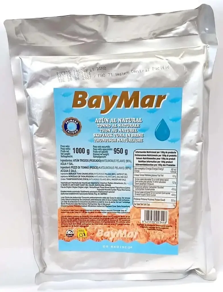 Тунець шматочки у власному соку BayMar Tonno al Naturale Atun БайМар філе Фольгований пакет 1кг