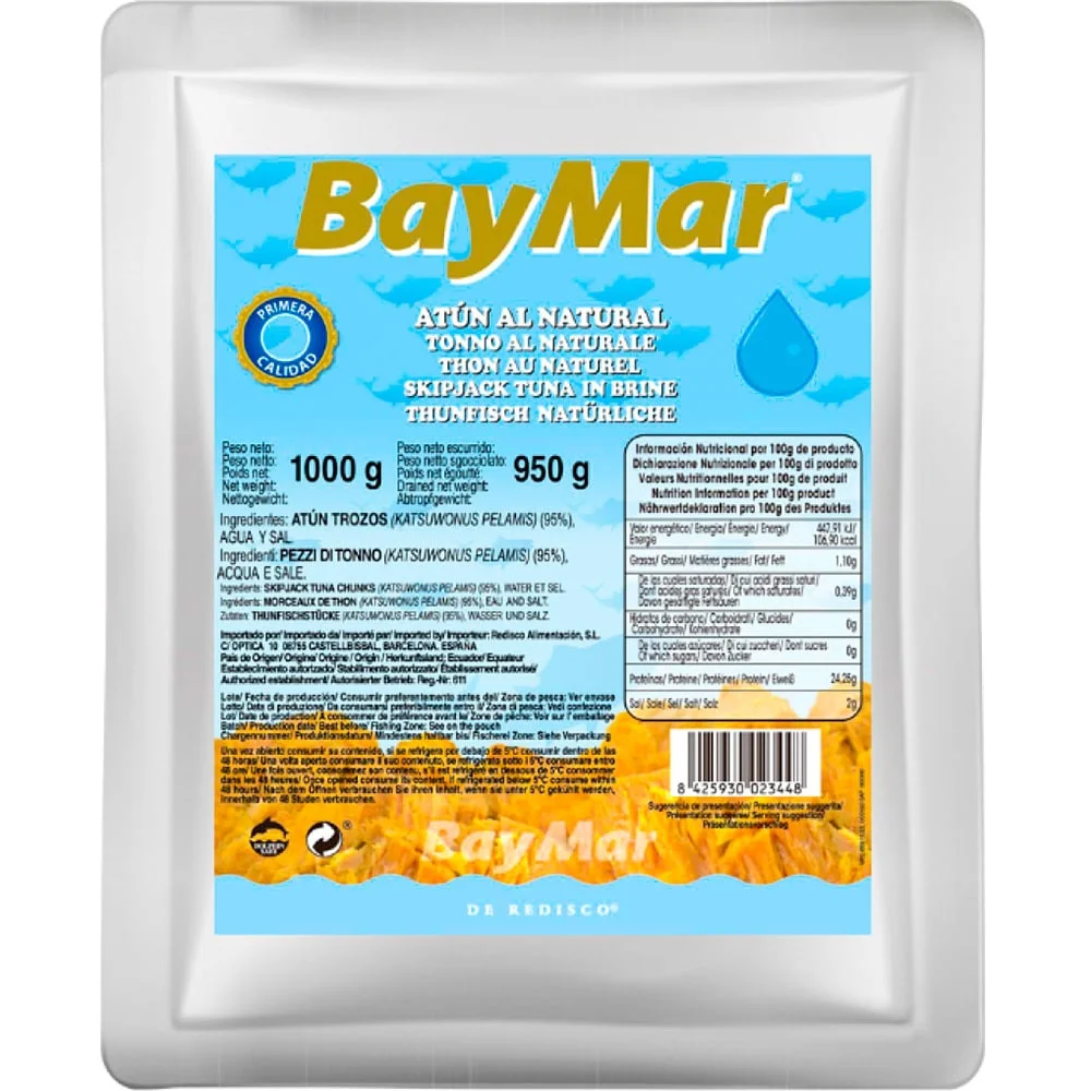 Тунець шматочки у власному соку BayMar Tonno al Naturale Atun БайМар філе Фольгований пакет 1кг