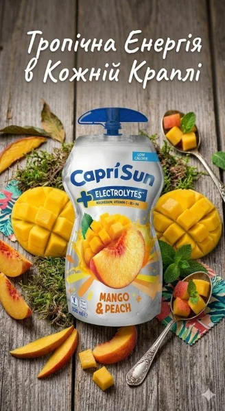 Напій з фруктовим соком Дитячий Capri-Sun Electrolytes Mango&Peach Капрі Сан Манго Персик з Електролітами Дой-пак з клапаном 330мл - 2