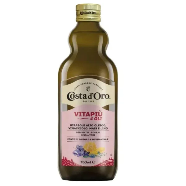 Суміш олій Costa d'Oro Vitapiu 4Oils Коста ДОро Для легких страв Соняшник Виноградна Кукурудзяна Лняна олії Вітамін Е Омега3 750мл - 2