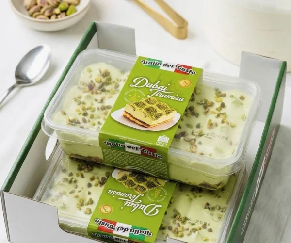 Тірамісу десерт Дубаї Italia del Gusto Dubai Tiramisu Dessert Італія дел Густо фісташковим кремом з Маскарпоне Бокс з кришкою 450г - 3
