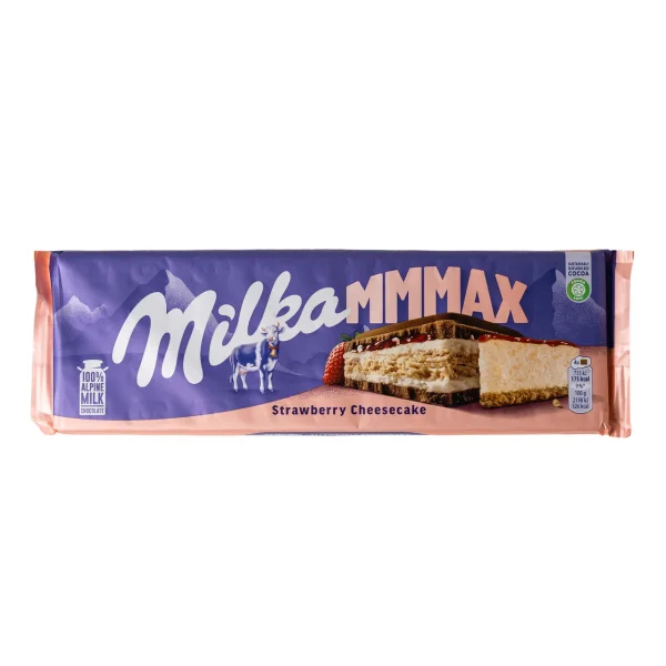 Шоколад плитка сендвіч Milka mmMAX Strawberry Cheesecake Мілка Молочний з полуничним чізкейком 300г - 2