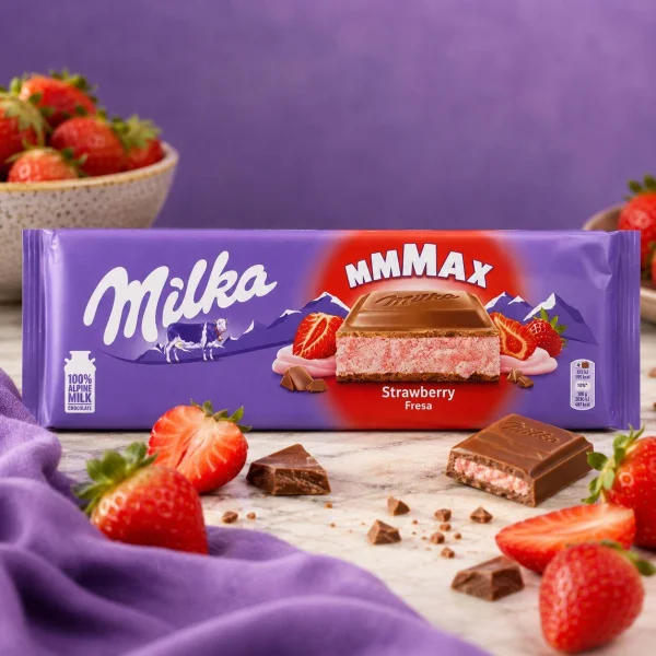 Шоколад плитка Milka mmMAX Strawberry Fresa Мілка Молочний з полуничним Йогуртом 300г - 2