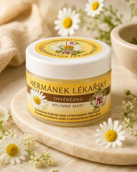 Мазь косметична на Травах Kralovstvi Bylin Hermanek Lekarsky Osvedcena Bylinna Mast для сухої Чутливої шкіри Ромашка 150мл - 2