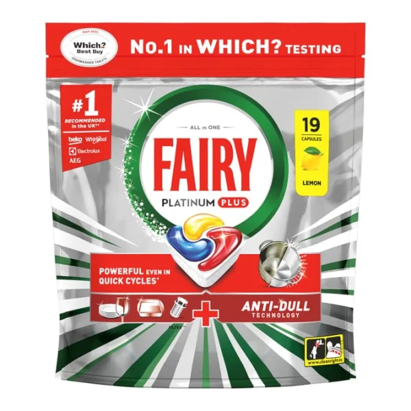 Таблетки для Посудомийних машин Fairy Platinum Plus All in1 Anti Dull Tech Lemon Фейрі Платінум Капсули Анти Потускніння 19шт - 2