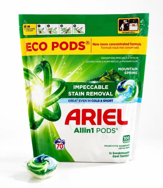 Капсули для прання Універсальні Ariel Eco Pods All-in-1 Stain Removal Mountain Spring Арієль Швидкорозчинні Виведення плям 70шт - 2