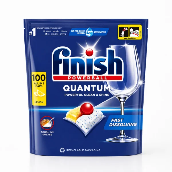 Таблетки для Посудомийних машин Finish Quantum Powerballs Powerful Clean&Shine Fast Dissolving Фініш Квантум Швидкорозчинні 100шт - 2