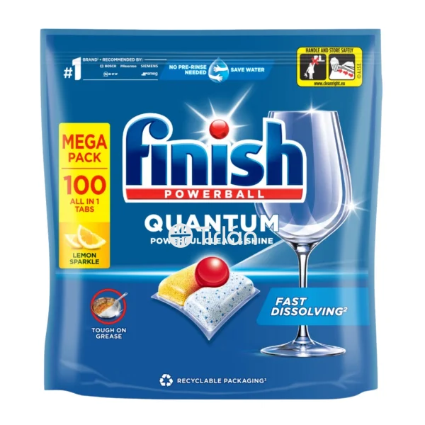 Таблетки для Посудомийних машин Finish Quantum Powerballs Powerful Clean&Shine Fast Dissolving Фініш Квантум Швидкорозчинні 100шт - 3