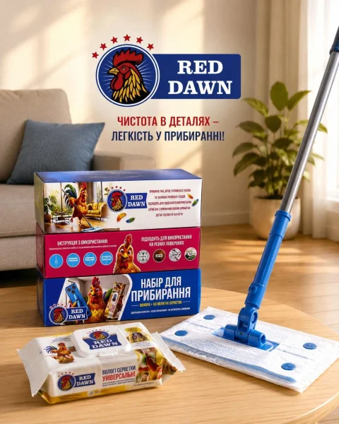 Набір для прибирання Підлоги Швабра MOP-система плюс 4XL Серветки-запаски Red Dawn MOP Surface Cleaning Kit РедДавн 50шт+1шт - 3