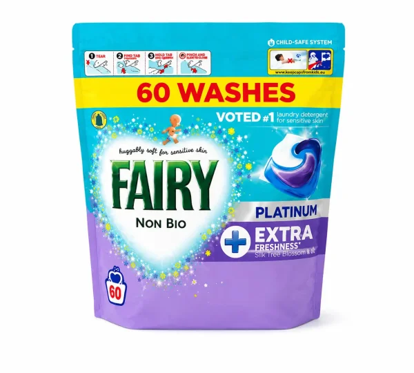 Капсули для прання Дитячі Сенсітів Fairy Non Bio Platinum Extra Freshness Silk Tree Фейрі нон Біо Платінум Чутлива шкіра Шовк 60шт - 4