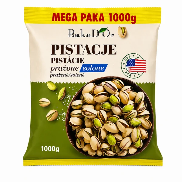 Фісташки каліфорнійські Солені BakaD’or Pistacje Prazone Solone MegaPack БакаДОр горішки Смажені напіввідкриті Пакет 1000г - 2