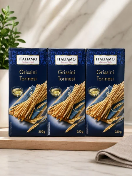 Хлібні палички Гріссіні традиційні Italiamo Grissini Torinesi Італійські снеки з Турина Коробка 250г - 2