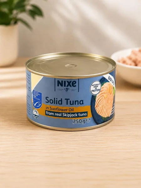 Тунець смугастий Cкіпджек цільний в олії Nixe Solid Tuna Sunflower Oil real Skipjack Ніксе філе євробаночка 750г - 2