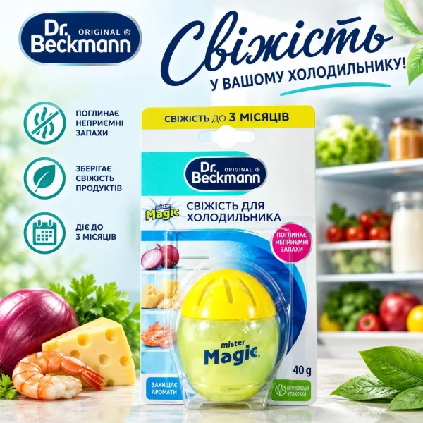 Поглинач запахів Ароматизатор Холодильників Dr. Beckmann Kühlschrank Frische Mister Magic Limone Др.Бекманн Яйце Лимон 40г - 3